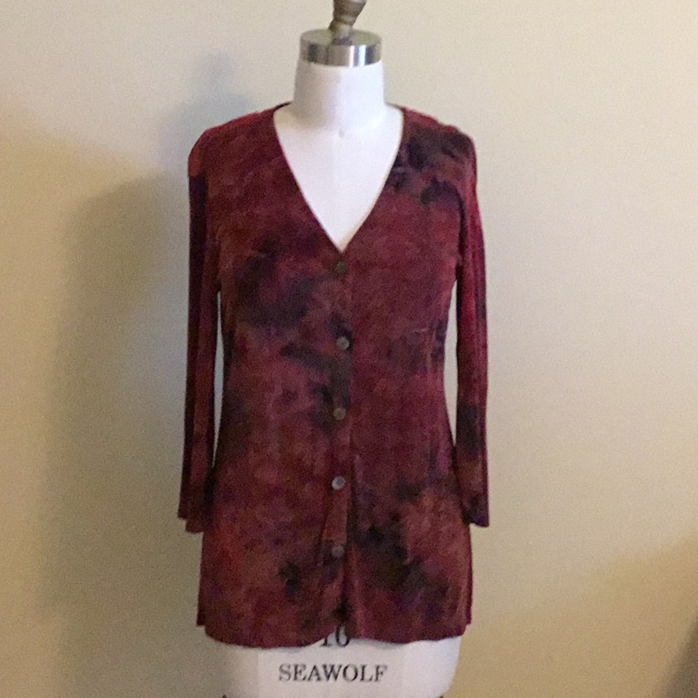 Carole Little Elegant Red and Black Tie-Dye Cardigan Size S